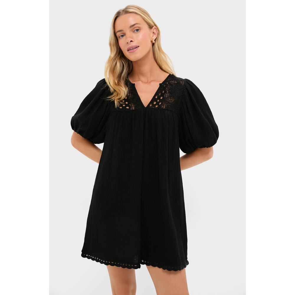 Tuckernuck Black Mini Dress with Lace Yoke